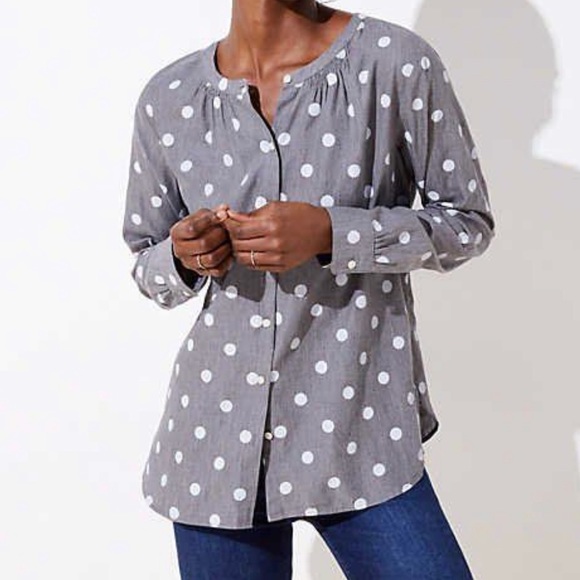 Anne Taylor LOFT Grey and White Polka Dot Blouse size M - Picture 8 of 8